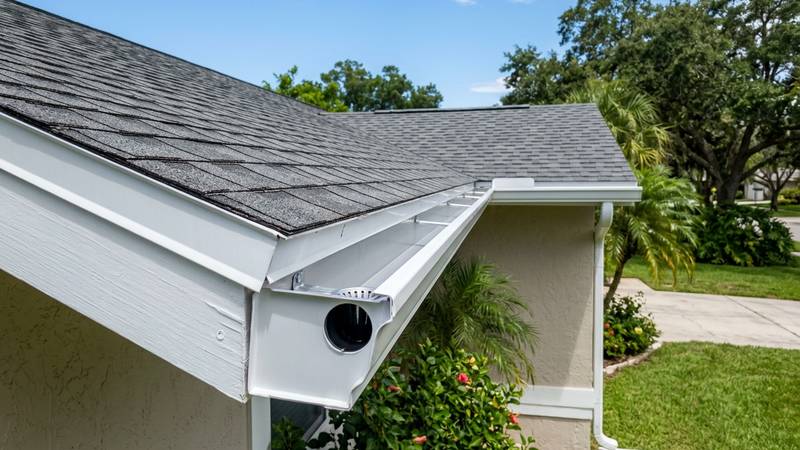 Example of gutter cleaning in Clearwater, FL — after soft washing. 2-story gutter system - debris hand-cleared + exterior brightening.