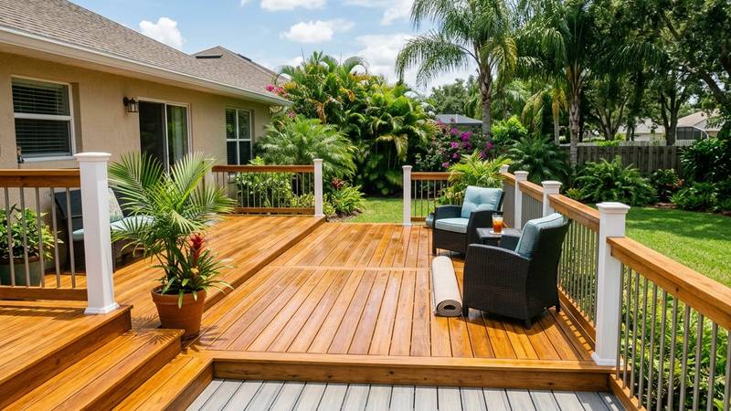 Example of patio & deck pressure washing in Dunedin, FL — after soft washing. Composite deck - mold + mildew lifted. No fiber damage.