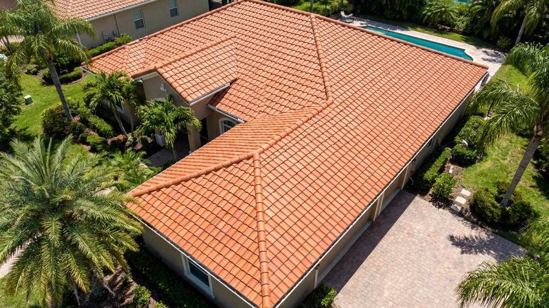 Example of roof cleaning in Palm Harbor, FL — after soft washing. Clay barrel tile: heavy black algae removed with a zero-foot-traffic soft wash.