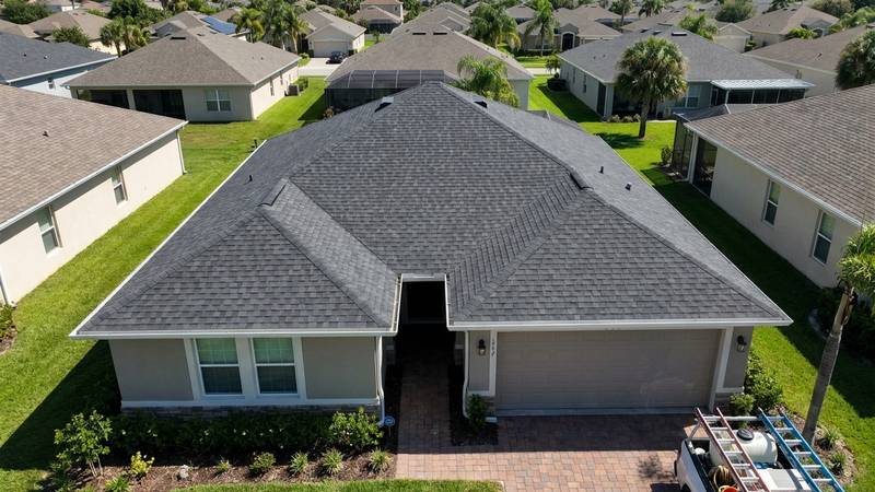 Example of roof cleaning in Clearwater, FL — after soft washing. Asphalt shingle - moss + Gloeocapsa magma streaks fully removed.